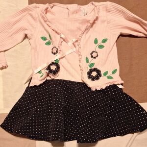 Baby Girl's Pink Cardigan and Black Polka Dot Dress Set